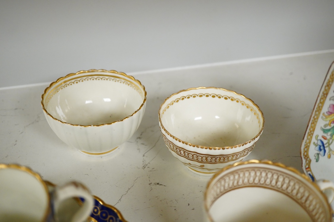 A collection of mixed late 18th/early 19th century tea wares and a Spode stone china dish - 23cm wide